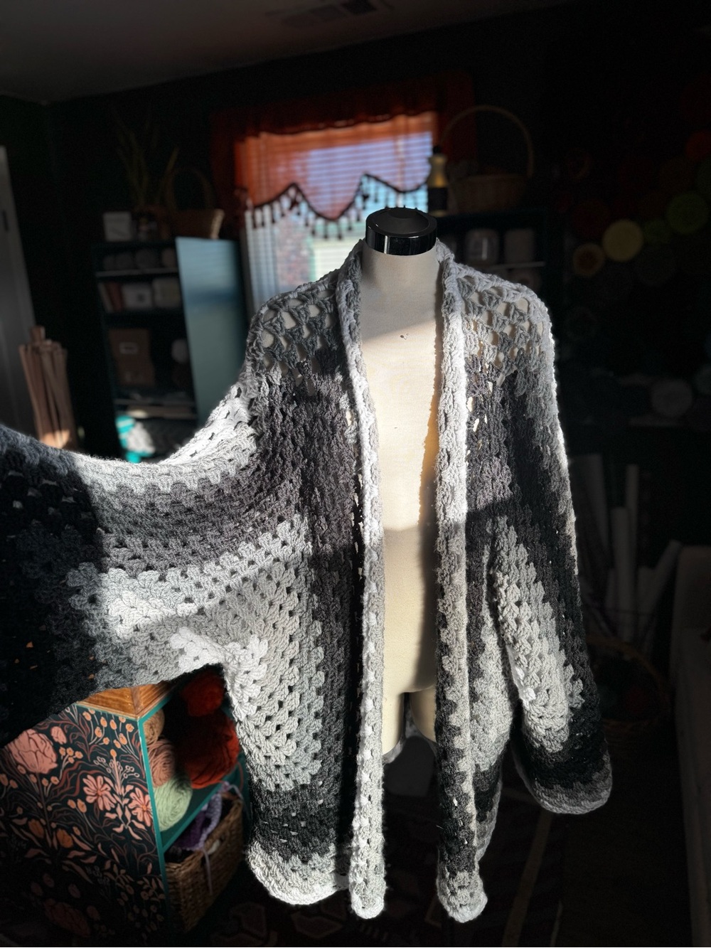 Handmade Women's Crochet Cardigan Sweater - Gray Ombre